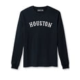 thumbnail image 1 of Daxton Retro Houston Arch Font Long Sleeves T Shirt Soft Medium Weight Cotton, Black Tee White Font, M, 1 of 2
