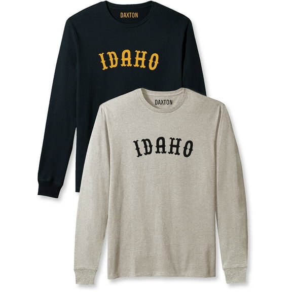 Daxton Retro Idaho Arch Font Long Sleeves T Shirt Soft Medium Weight Cotton, 2Pk Black Gold Oat Black, S