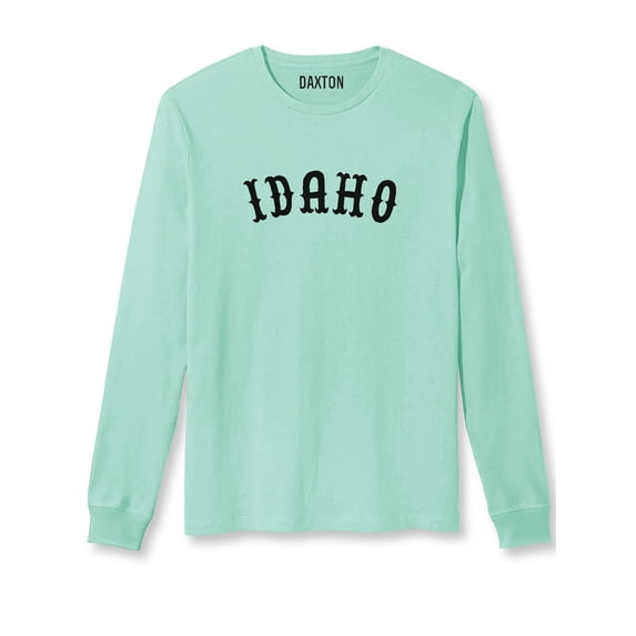Daxton Retro Idaho Arch Font Long Sleeves T Shirt Soft Medium Weight Cotton, Mint Tee Black Font, 2XL