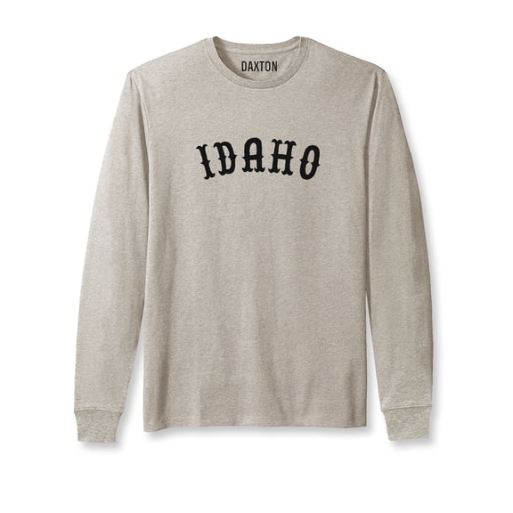 Daxton Retro Idaho Arch Font Long Sleeves T Shirt Soft Medium Weight Cotton, Oat Tee Black Font, M