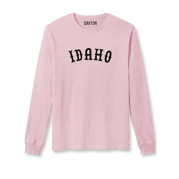 Daxton Retro Idaho Arch Font Long Sleeves T Shirt Soft Medium Weight Cotton, Pink Tee Black Font, S