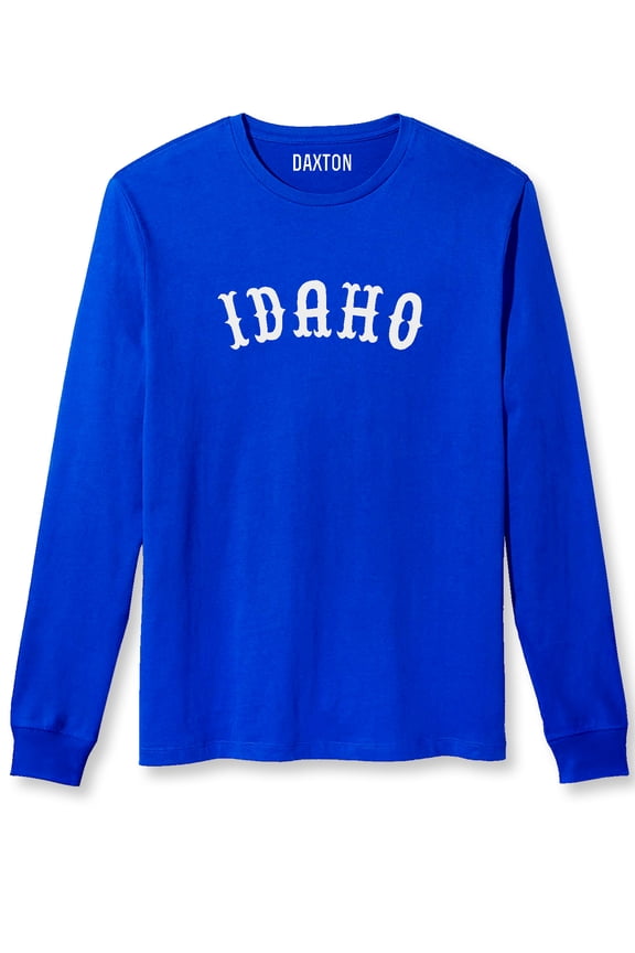 Retro Idaho Arch Font Long Sleeves T Shirt Soft Medium Weight Cotton, Royal Tee White Font, 3XL