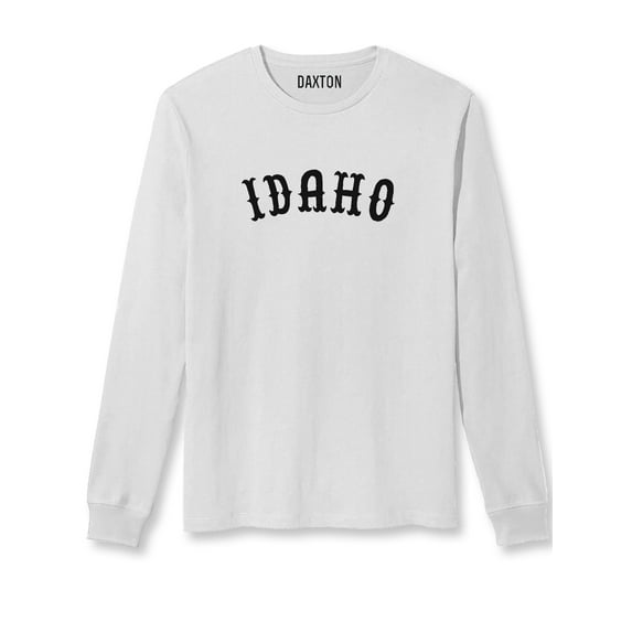 Daxton Retro Idaho Arch Font Long Sleeves T Shirt Soft Medium Weight Cotton, White Tee Black Font, 2XL