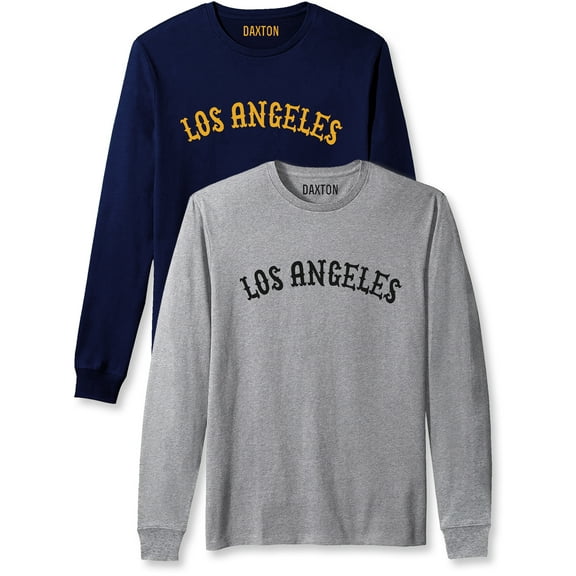 Daxton Retro Los Angeles Arch Font Long Sleeves TShirt Soft Medium Weight, 2Pk Navy Gold Hgray Black, 1XL