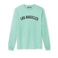 thumbnail image 1 of Daxton Retro Los Angeles Arch Font Long Sleeves TShirt Soft Medium Weight, Mint Tee Black Font, S, 1 of 2