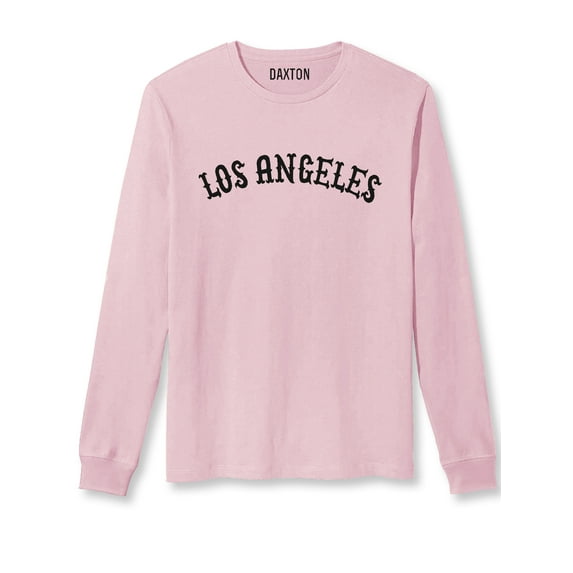 Daxton Retro Los Angeles Arch Font Long Sleeves TShirt Soft Medium Weight, Pink Tee Black Font, 2XL