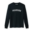 thumbnail image 1 of Daxton Retro Michigan Arch Font Long Sleeves T Shirt Soft Medium Weight Cotton, Black Tee White Font, 1XL, 1 of 2