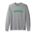 thumbnail image 1 of Daxton Retro Michigan Arch Font Long Sleeves T Shirt Soft Medium Weight Cotton, Hgray Tee Green Font, L, 1 of 2