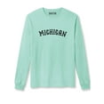 thumbnail image 1 of Daxton Retro Michigan Arch Font Long Sleeves T Shirt Soft Medium Weight Cotton, Mint Tee Black Font, S, 1 of 2