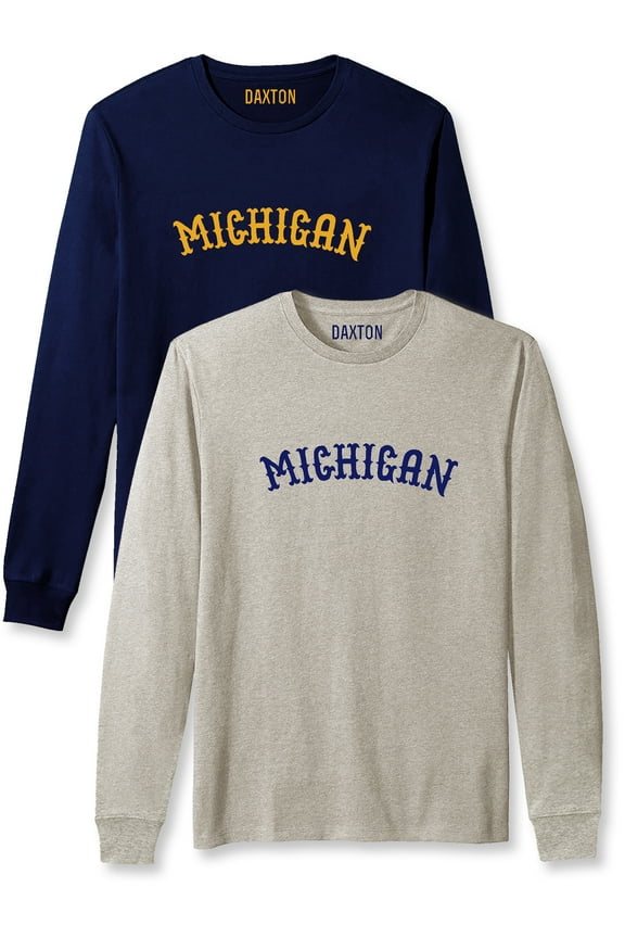 Retro Michigan Arch Font Long Sleeves T Shirt Soft Medium Weight Cotton