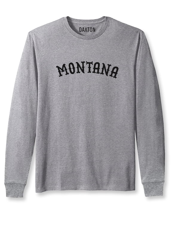 Retro Montana Arch Font Long Sleeves T Shirt Soft Medium Weight Cotton, Hgray Tee Black Font, 2XL