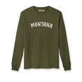 thumbnail image 1 of Daxton Retro Montana Arch Font Long Sleeves T Shirt Soft Medium Weight Cotton, Olive Tee White Font, M, 1 of 2