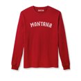 thumbnail image 1 of Daxton Retro Montana Arch Font Long Sleeves T Shirt Soft Medium Weight Cotton, Red Tee White Font, S, 1 of 2