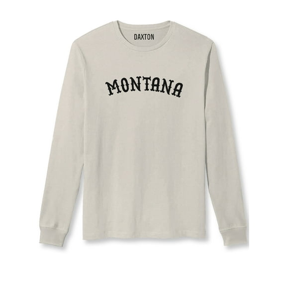 Daxton Retro Montana Arch Font Long Sleeves T Shirt Soft Medium Weight Cotton, Vintage Tee Black Font, XS