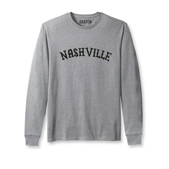Daxton Retro Nashville Arch Font Long Sleeves T Shirt Soft Medium Weight Cotton, Hgray Tee Black Font, M