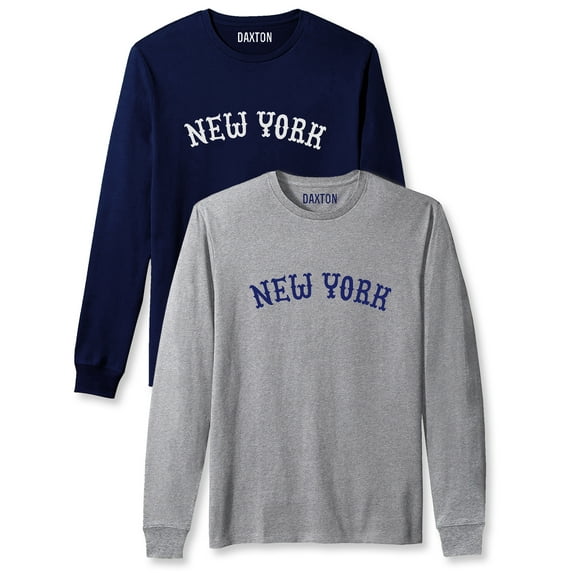 Daxton Retro New York Arch Font Long Sleeves T Shirt Soft Medium Weight Cotton, 2Pk Navy White Hgray Navy, 3XL