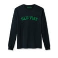 thumbnail image 1 of Daxton Retro New York Arch Font Long Sleeves T Shirt Soft Medium Weight Cotton, Black Tee Green Font, XS, 1 of 2
