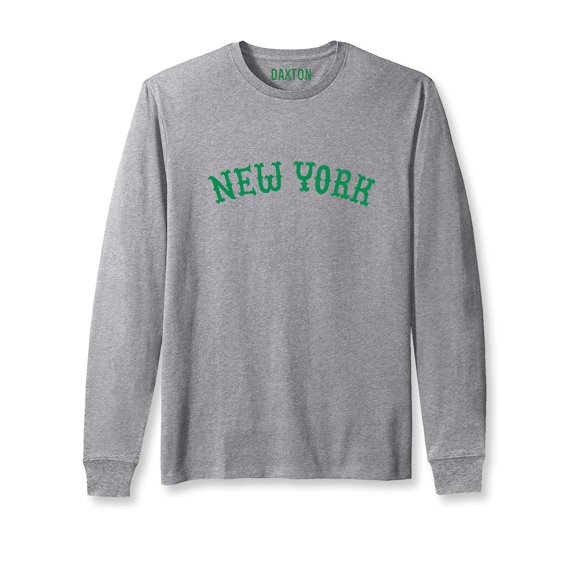 Daxton Retro New York Arch Font Long Sleeves T Shirt Soft Medium Weight Cotton, Hgray Tee Green Font, 2XL