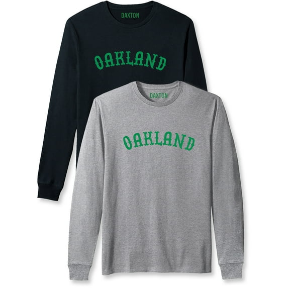 Daxton Retro Oakland Arch Font Long Sleeves T Shirt Soft Medium Weight Cotton, 2Pk Black Green Hgray Green, XS