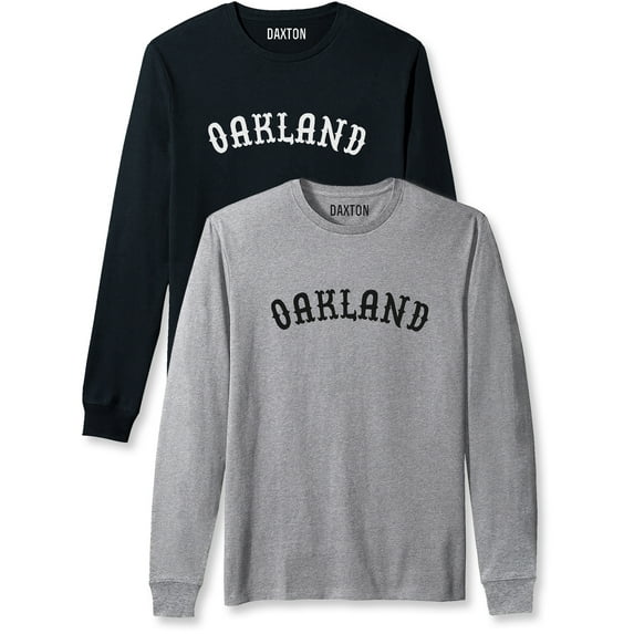 Daxton Retro Oakland Arch Font Long Sleeves T Shirt Soft Medium Weight Cotton, 2Pk Black White Hgray Black, 2XL