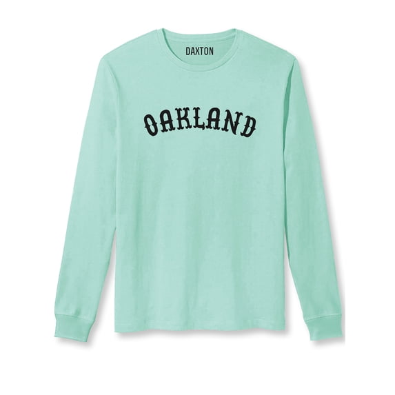 Daxton Retro Oakland Arch Font Long Sleeves T Shirt Soft Medium Weight Cotton, Mint Tee Black Font, 2XL