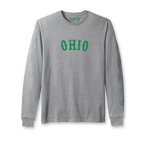 Daxton Retro Ohio Arch Font Long Sleeves T Shirt Soft Medium Weight Cotton, Hgray Tee Green Font, 2XL