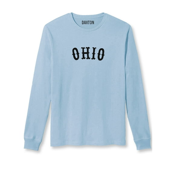Daxton Retro Ohio Arch Font Long Sleeves T Shirt Soft Medium Weight Cotton, Sky Tee Black Font, XS