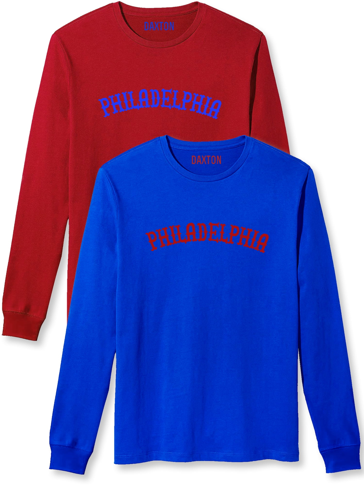 Daxton Men's Retro Detroit Arch Font Long Sleeve T-Shirt 2-Pack - Soft Medium Weight Cotton, Red & White, Medium