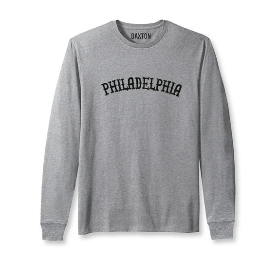 Daxton Retro Philadelphia Arch Font Long Sleeves T Shirt Soft Weight Cotton, Hgray Tee Black Font, 2XL