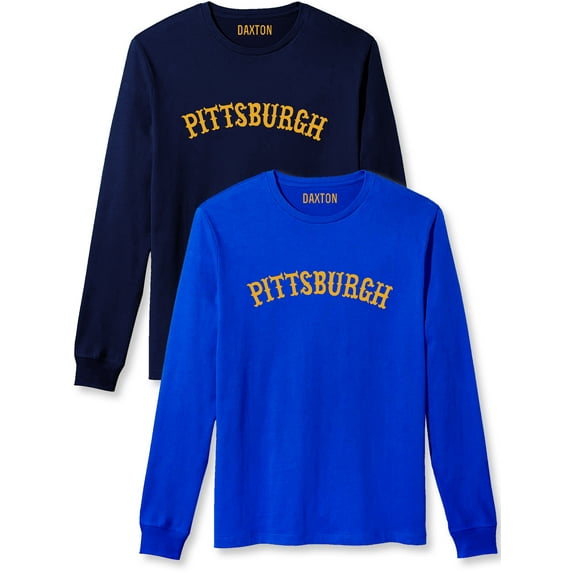 Daxton Retro Pittsburgh Arch Font Long Sleeves TShirt Soft Med Weight Cotton, 2Pk Navy Gold Royal Gold, M