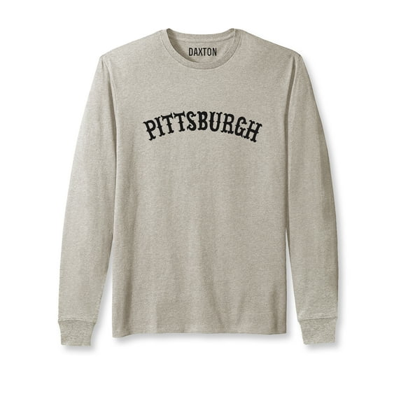 Daxton Retro Pittsburgh Arch Font Long Sleeves TShirt Soft Med Weight Cotton, Oat Tee Black Font, M
