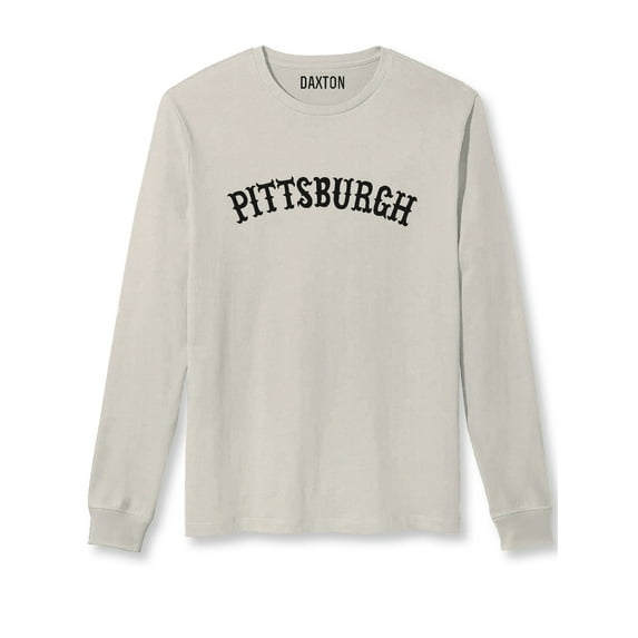 Daxton Retro Pittsburgh Arch Font Long Sleeves TShirt Soft Med Weight Cotton, Vintage Tee Black Font, 3XL
