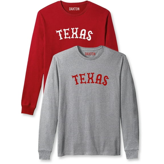 Daxton Retro Texas Arch Font Long Sleeves T Shirt Soft Medium Weight Cotton, 2Pk Red White Hgray Red, 2XL