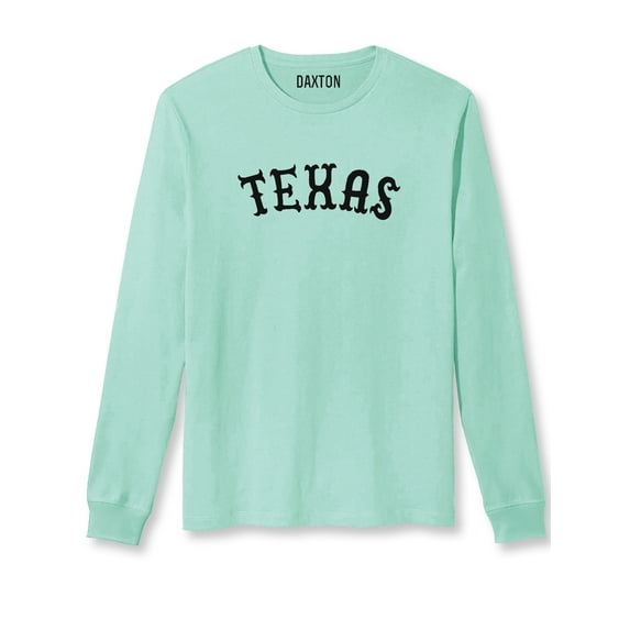 Daxton Retro Texas Arch Font Long Sleeves T Shirt Soft Medium Weight Cotton, Mint Tee Black Font, XS