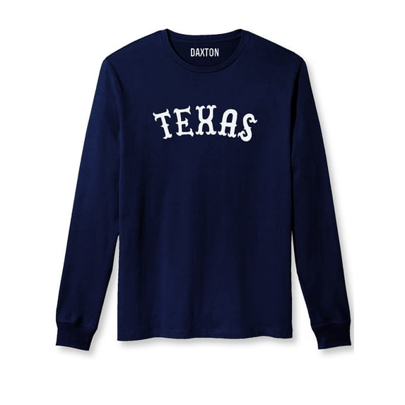 Daxton Retro Texas Arch Font Long Sleeves T Shirt Soft Medium Weight Cotton, Navy Tee White Font, M