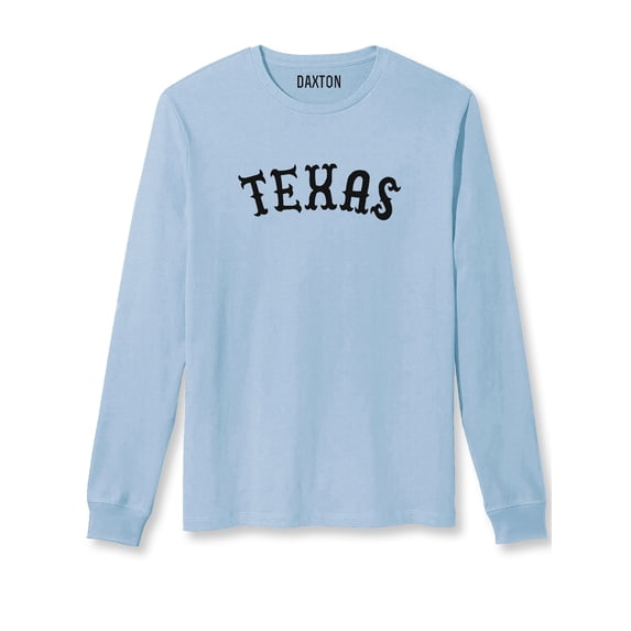 Daxton Retro Texas Arch Font Long Sleeves T Shirt Soft Medium Weight Cotton, Sky Tee Black Font, XS