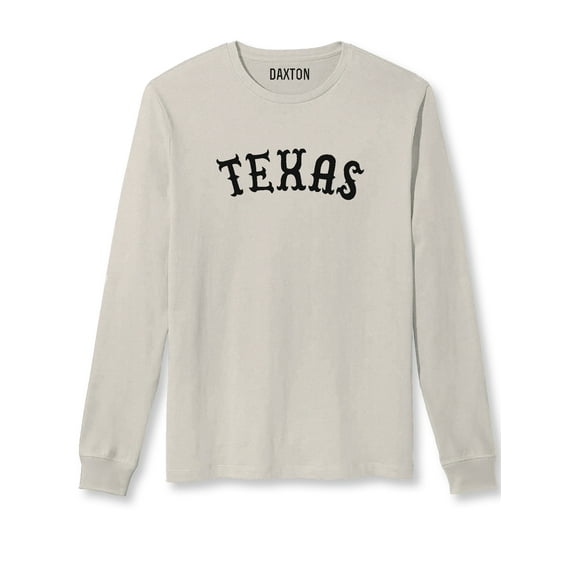 Daxton Retro Texas Arch Font Long Sleeves T Shirt Soft Medium Weight Cotton, Vintage Tee Black Font, L