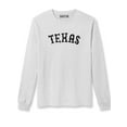 thumbnail image 1 of Daxton Retro Texas Arch Font Long Sleeves T Shirt Soft Medium Weight Cotton, White Tee Black Font, M, 1 of 2
