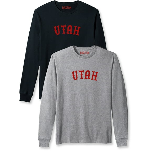 Daxton Retro Utah Arch Font Long Sleeves T Shirt Soft Medium Weight Cotton, 2Pk Black Red Hgray Red, M