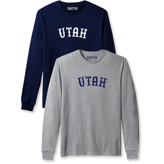 Daxton Retro Utah Arch Font Long Sleeves T Shirt Soft Medium Weight Cotton, 2Pk Navy White Hgray Navy, 1XL
