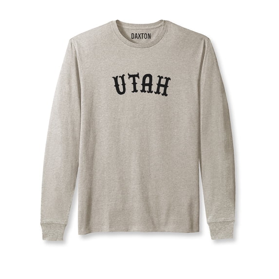 Daxton Retro Utah Arch Font Long Sleeves T Shirt Soft Medium Weight Cotton, Oatmeal Tee Black Font, 3XL