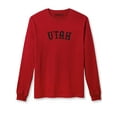 thumbnail image 1 of Daxton Retro Utah Arch Font Long Sleeves T Shirt Soft Medium Weight Cotton, Red Tee Black Font, L, 1 of 2