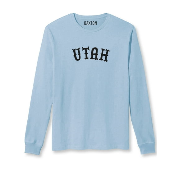 Daxton Retro Utah Arch Font Long Sleeves T Shirt Soft Medium Weight Cotton, Sky Tee Black Font, 2XL