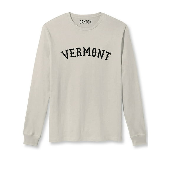 Daxton Retro Vermont Arch Font Long Sleeves T Shirt Soft Medium Weight Cotton, Vintage Tee Black Font, 1XL