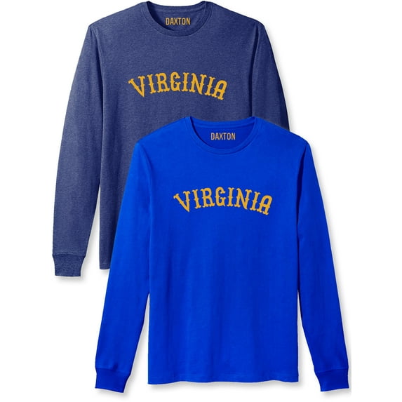 Daxton Retro Virginia Arch Font Long Sleeves T Shirt Soft Medium Weight Cotton, 2Pk Heather Navy Gold Royal Gold, 3XL
