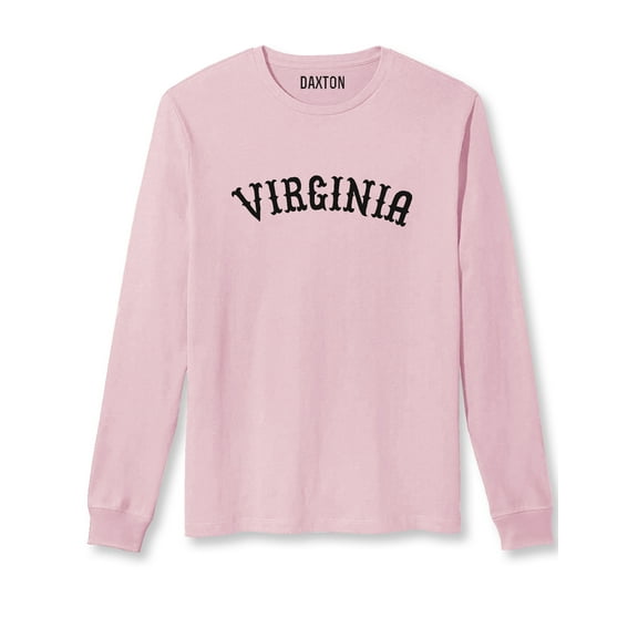 Daxton Retro Virginia Arch Font Long Sleeves T Shirt Soft Medium Weight Cotton, Pink Tee Black Font, L