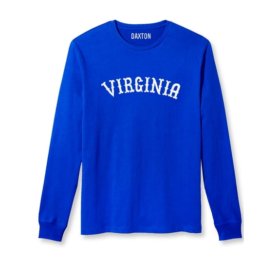 Daxton Retro Virginia Arch Font Long Sleeves T Shirt Soft Medium Weight Cotton, Royal Tee White Font, M