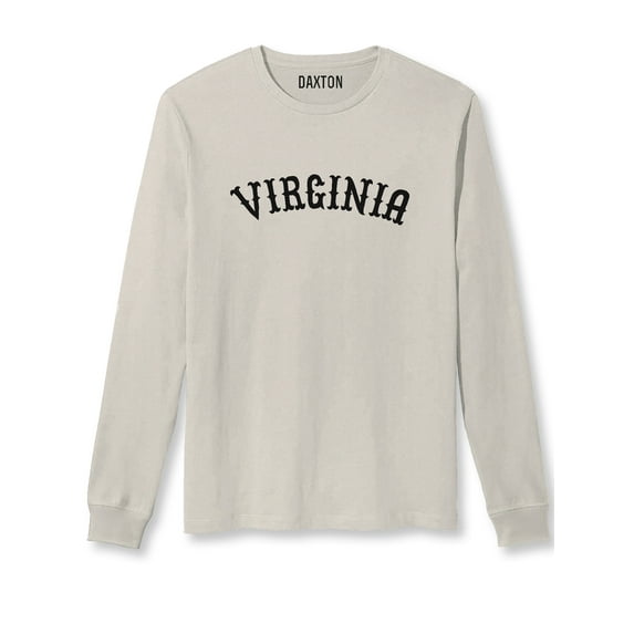 Daxton Retro Virginia Arch Font Long Sleeves T Shirt Soft Medium Weight Cotton, Vintage Tee Black Font, S