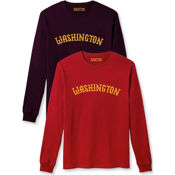 Daxton Retro Washington Arch Font Long Sleeves T Shirt Soft Med Weight Cotton, 2Pk Plum Gold Red Gold, L
