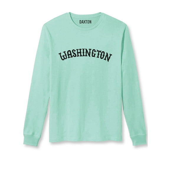 Daxton Retro Washington Arch Font Long Sleeves T Shirt Soft Med Weight Cotton, Mint Tee Black Font, 3XL